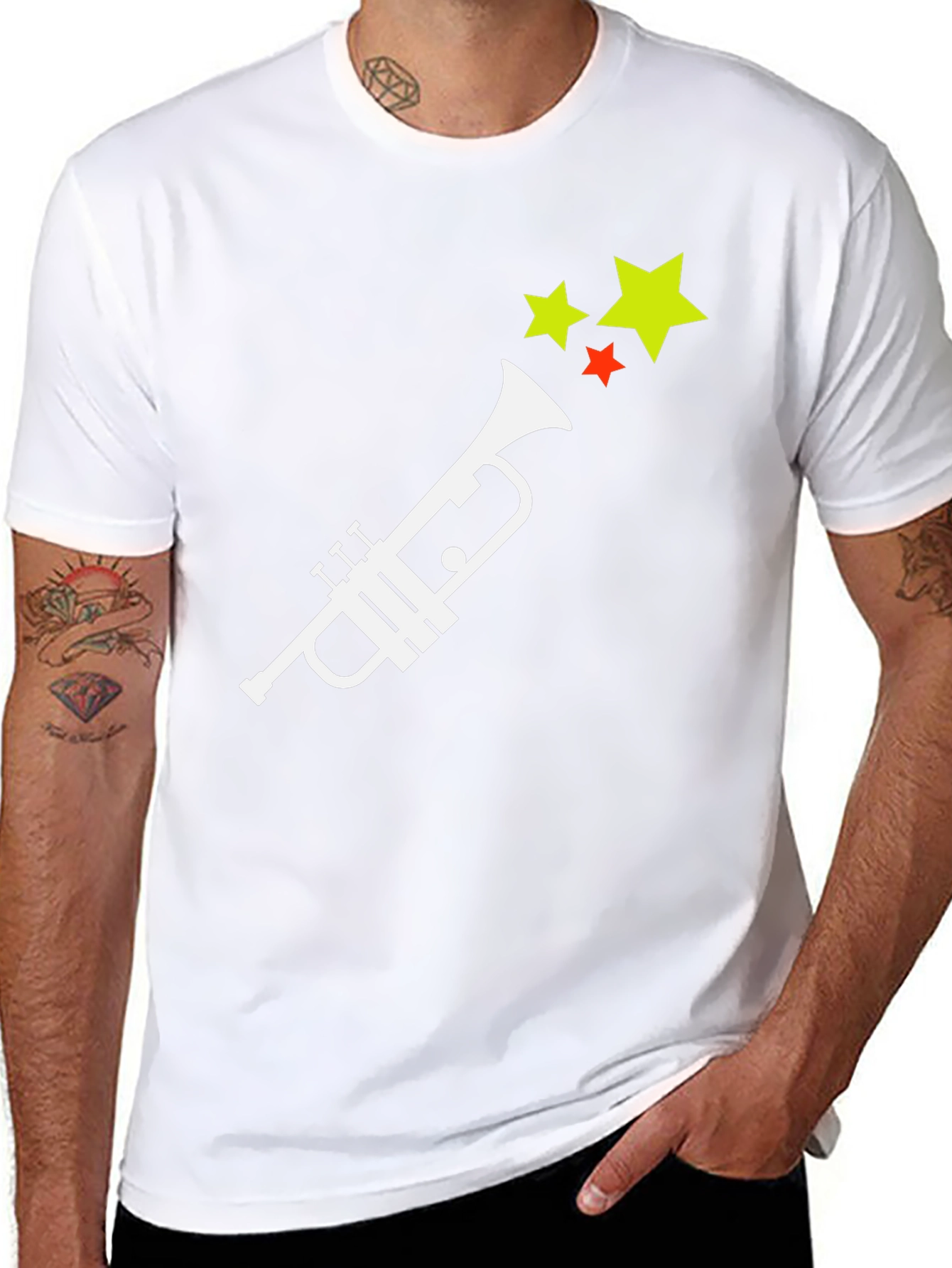 Trumpet and Stars Graphic Tee - Black Cotton