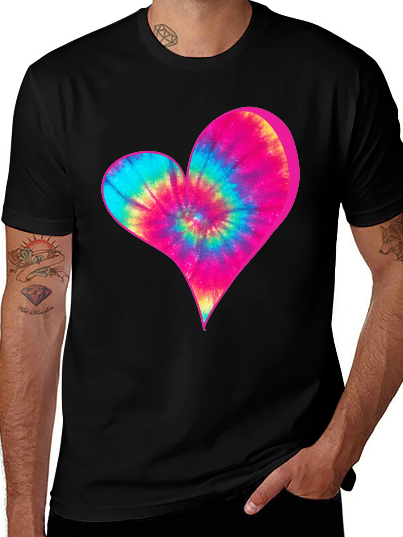 Tie-Dye Heart Graphic Black T-Shirt