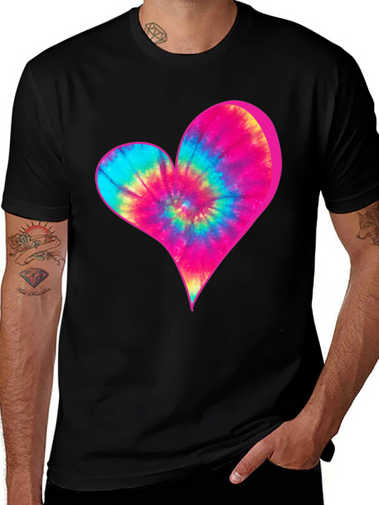 Tie-Dye Heart Graphic Black T-Shirt