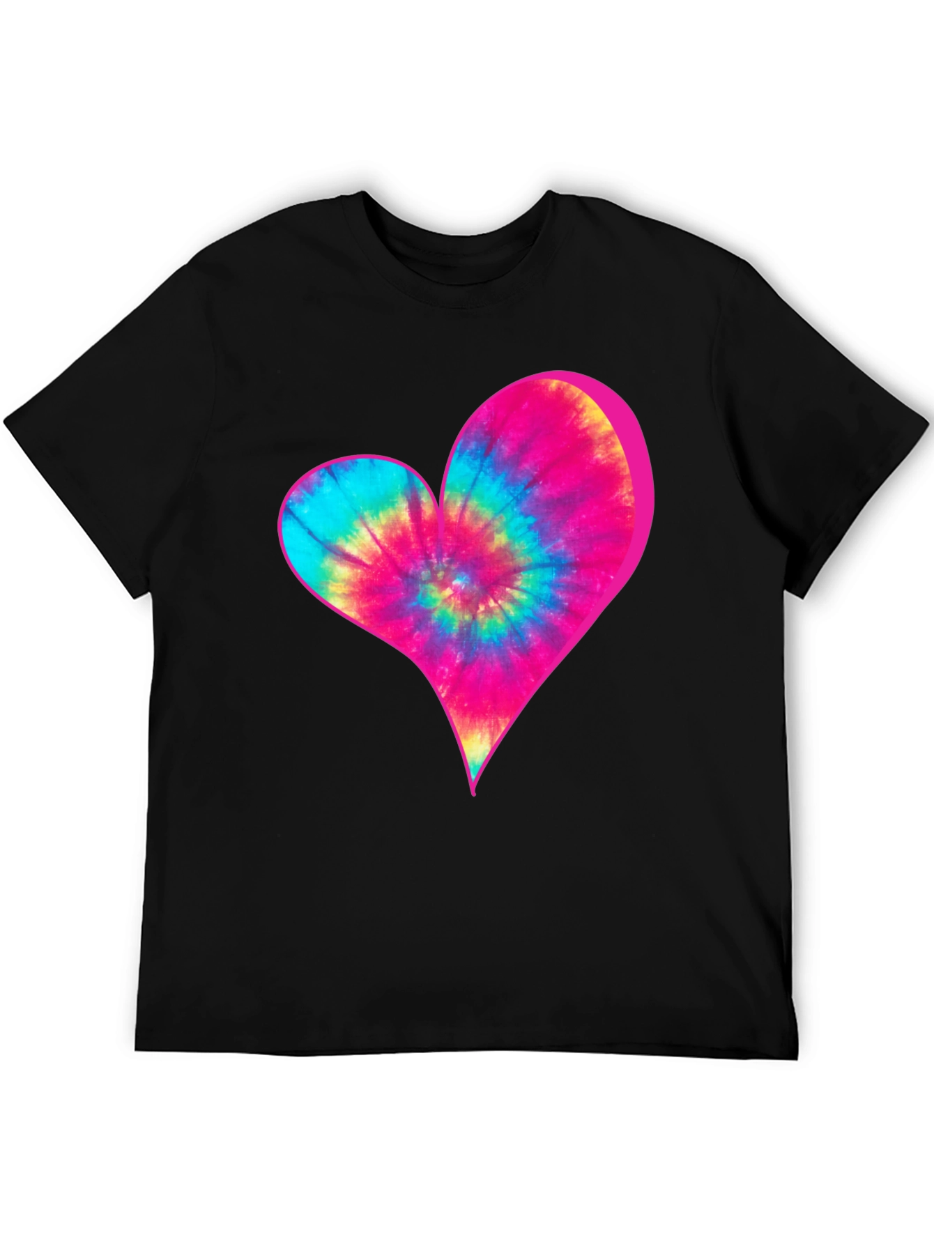 Tie-Dye Heart Graphic Black T-Shirt