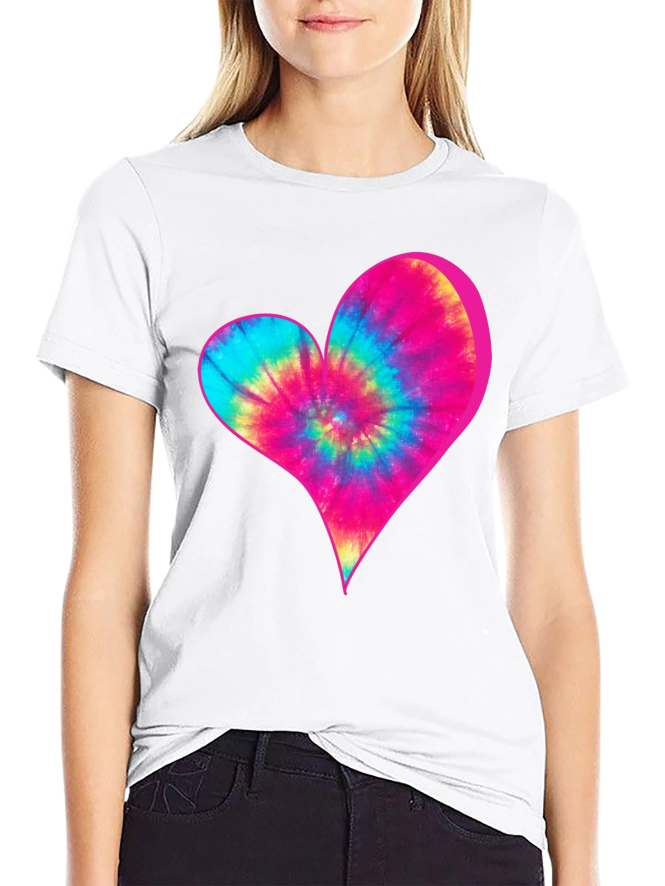 Tie-Dye Heart Graphic Black T-Shirt