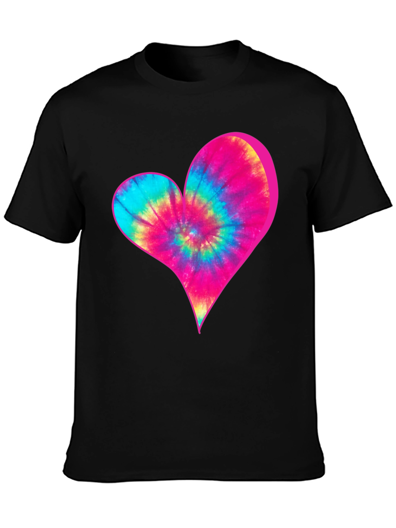Tie-Dye Heart Graphic Black T-Shirt