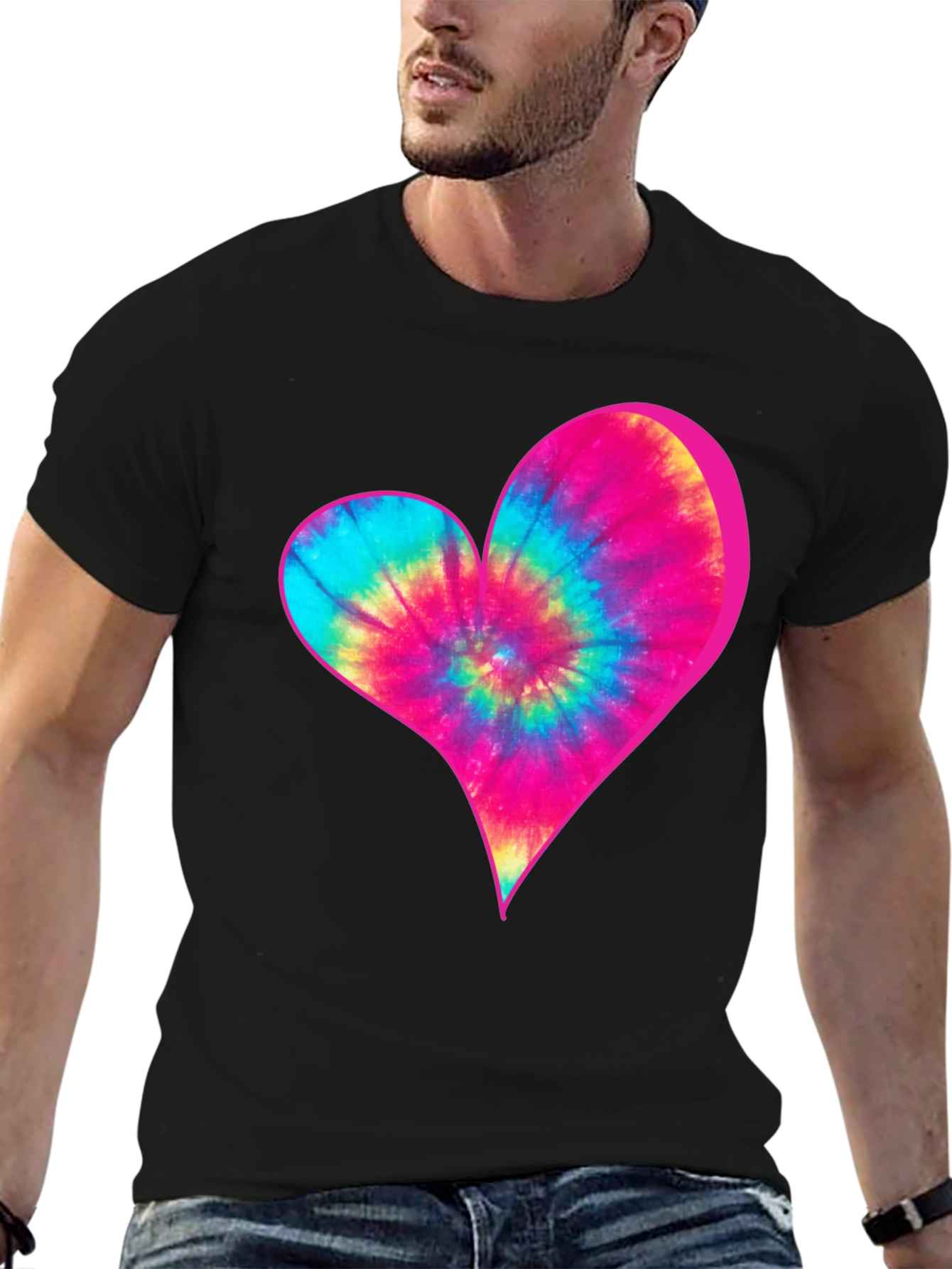 Tie-Dye Heart Graphic Black T-Shirt