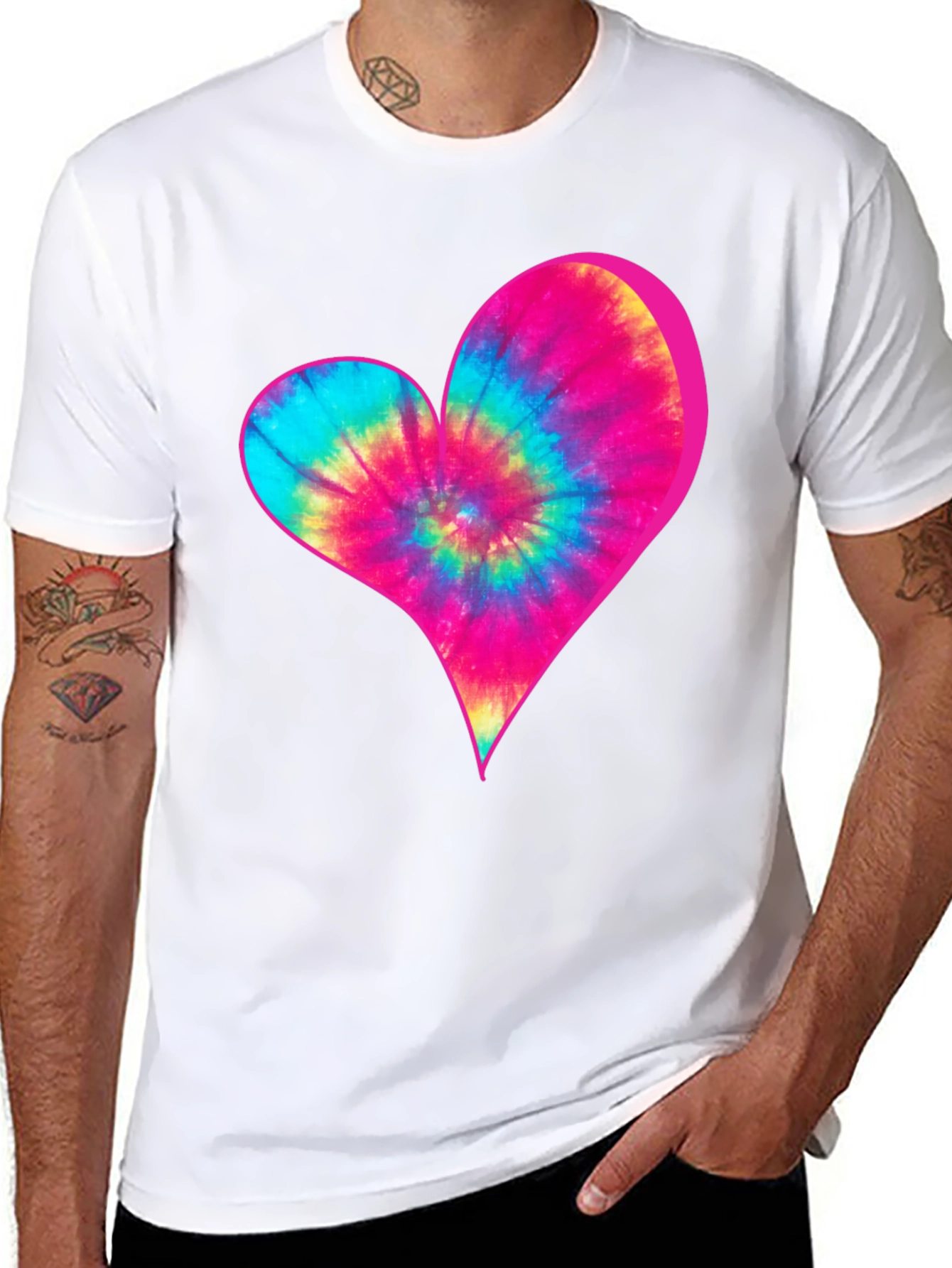 Tie-Dye Heart Graphic Black T-Shirt