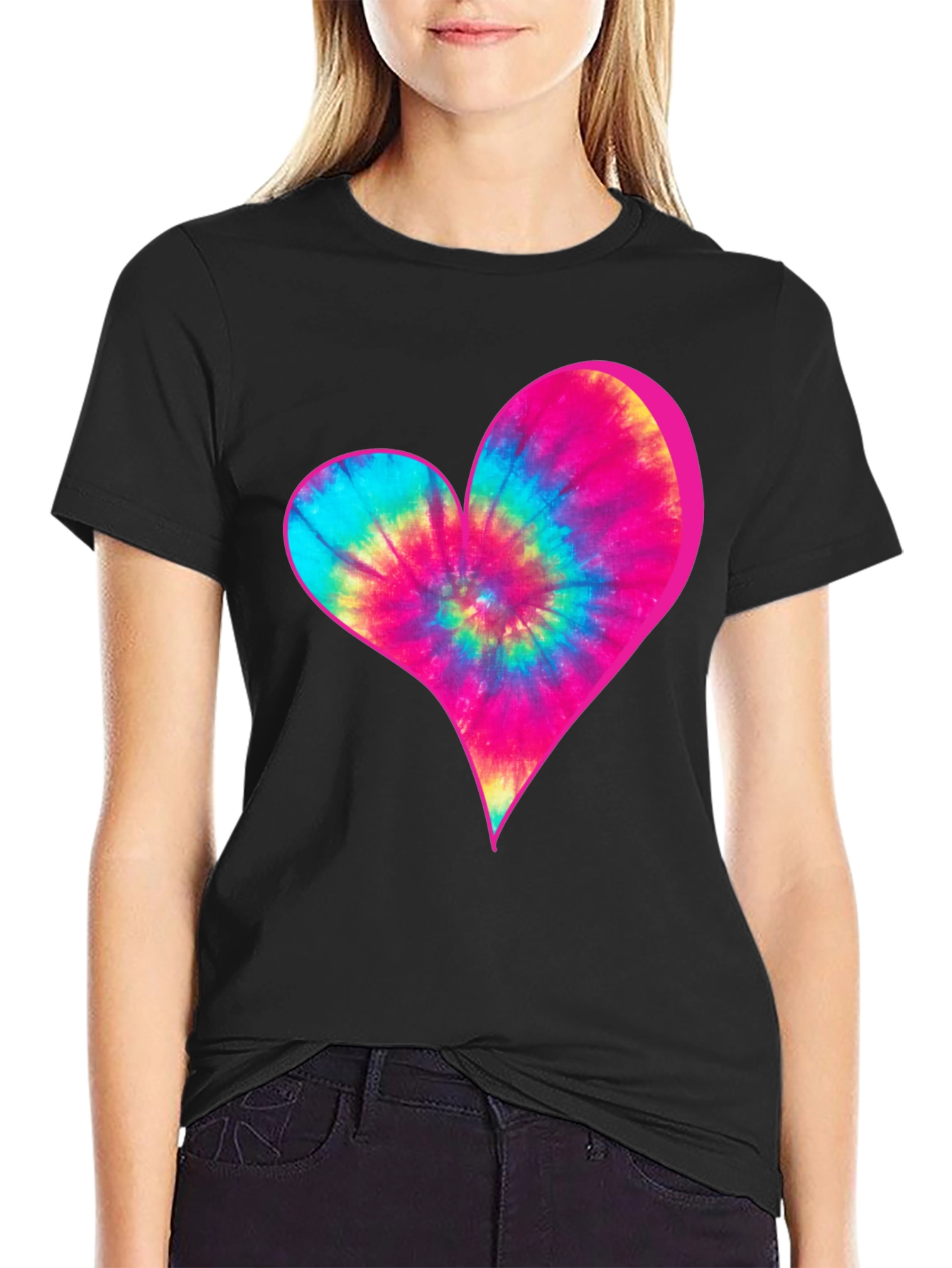 Tie-Dye Heart Graphic Black T-Shirt