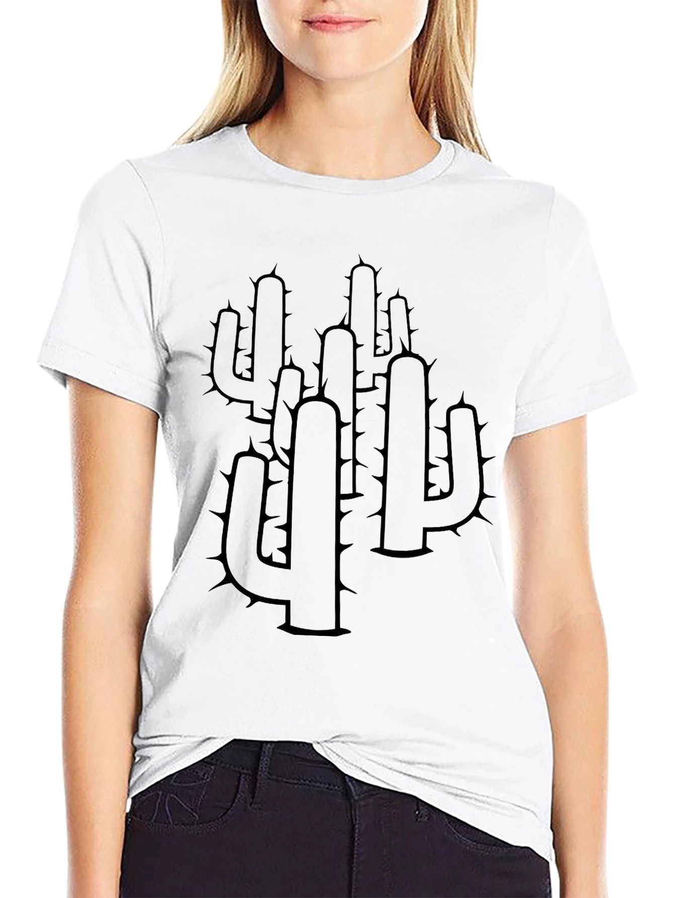 Cactus Print T-Shirt - Classic Black Cotton Tee