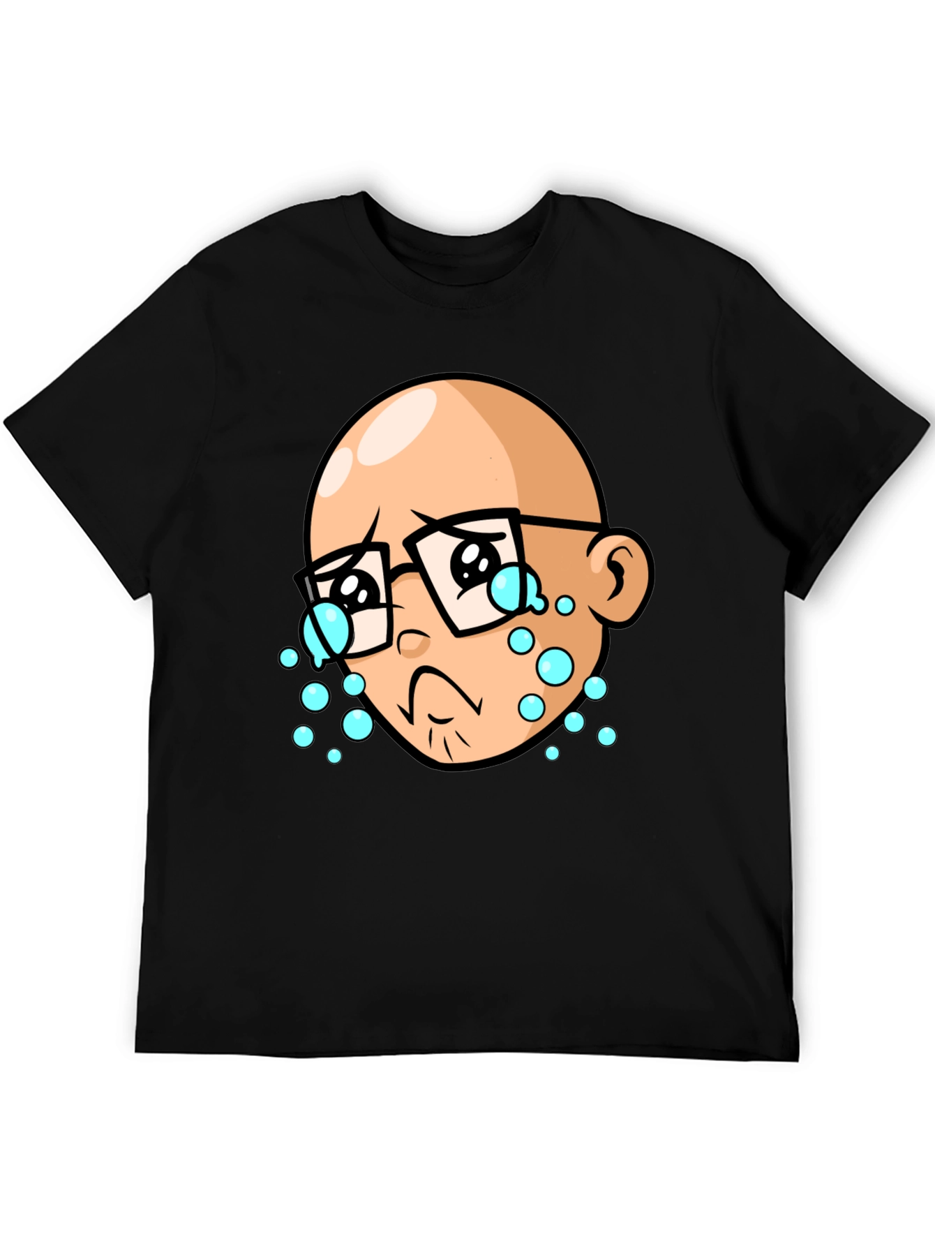 Crying Cartoon Man Black T-Shirt