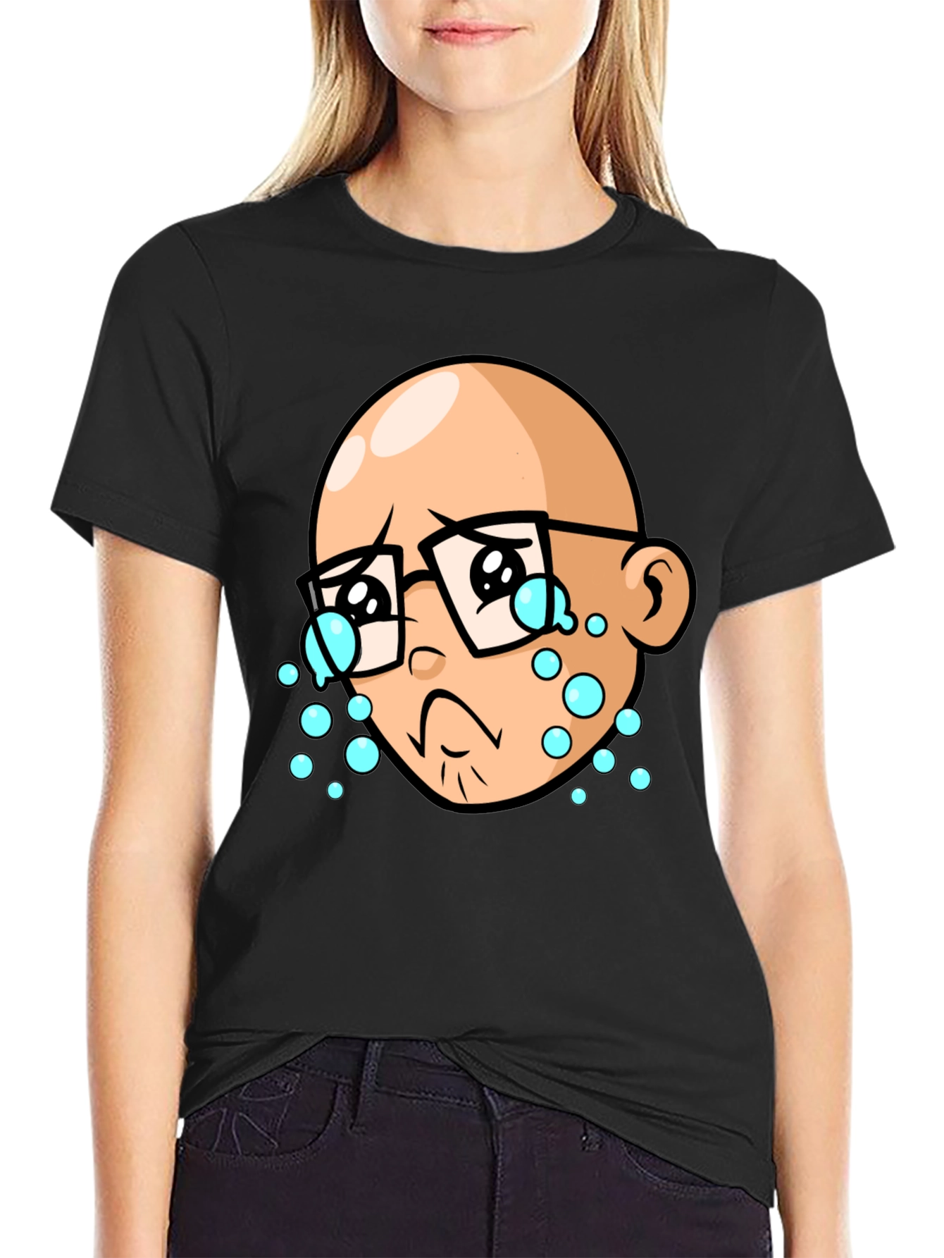 Crying Cartoon Man Black T-Shirt