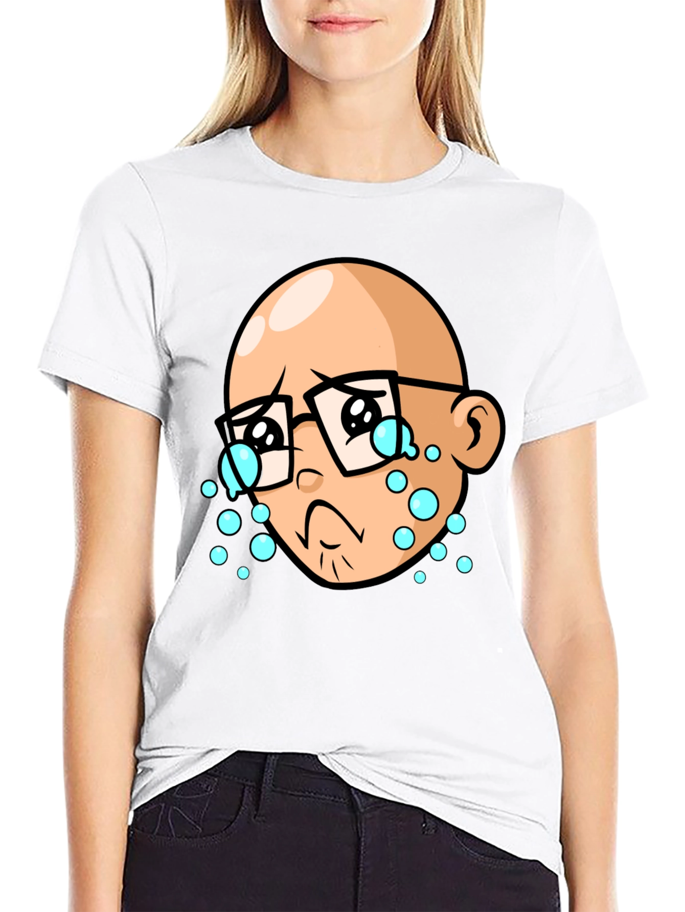 Crying Cartoon Man Black T-Shirt