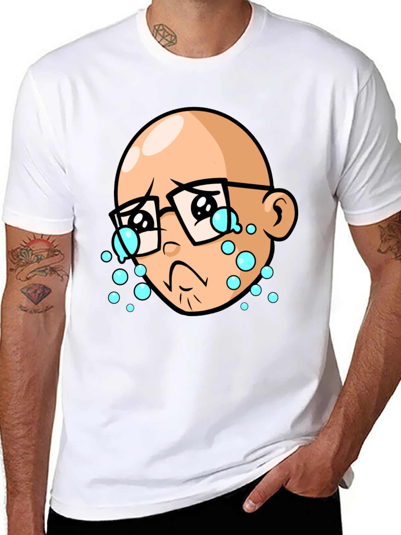Crying Cartoon Man Black T-Shirt