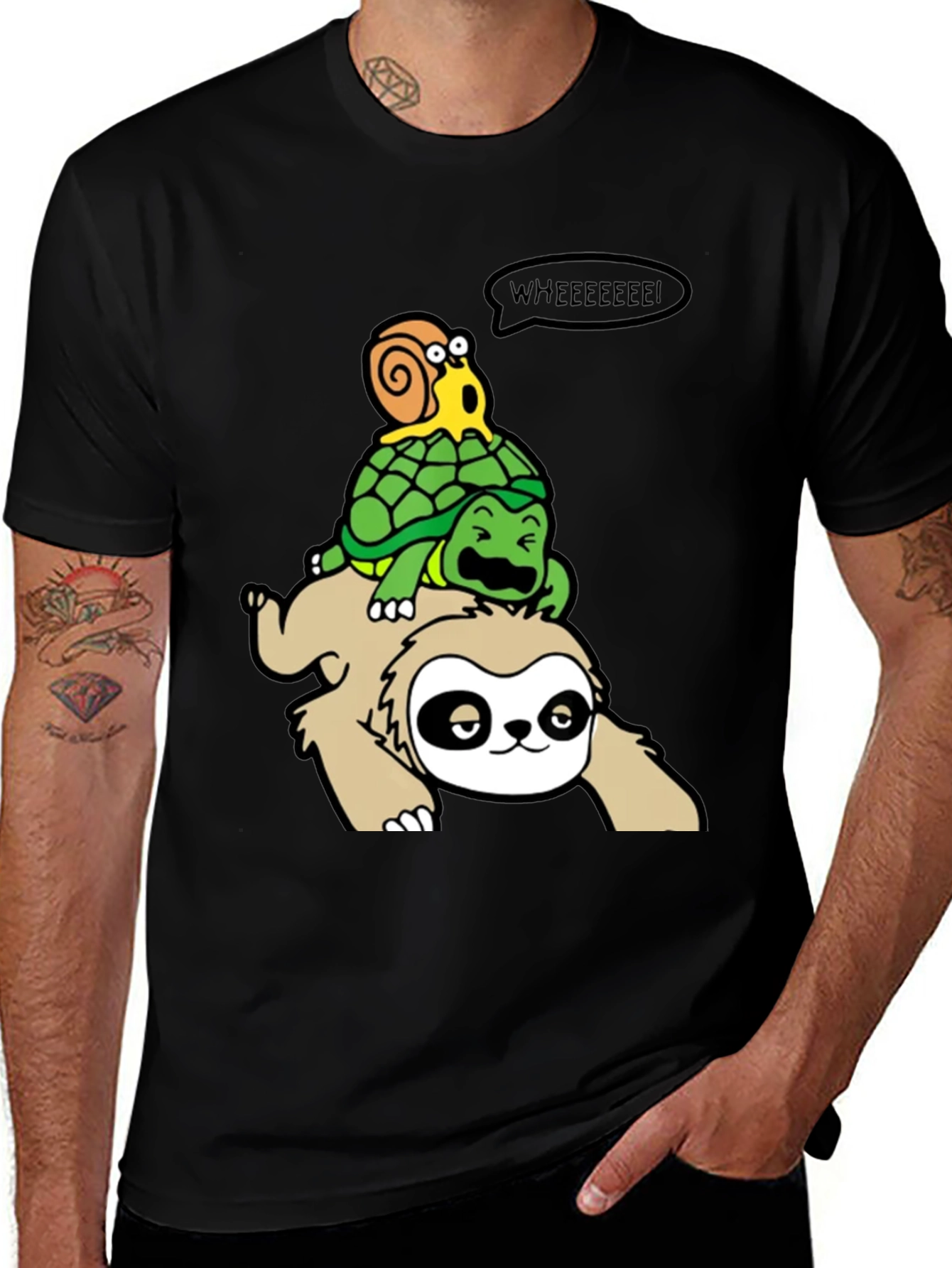 Funny Sloth Turtle and Snail Cartoon T-Shirt