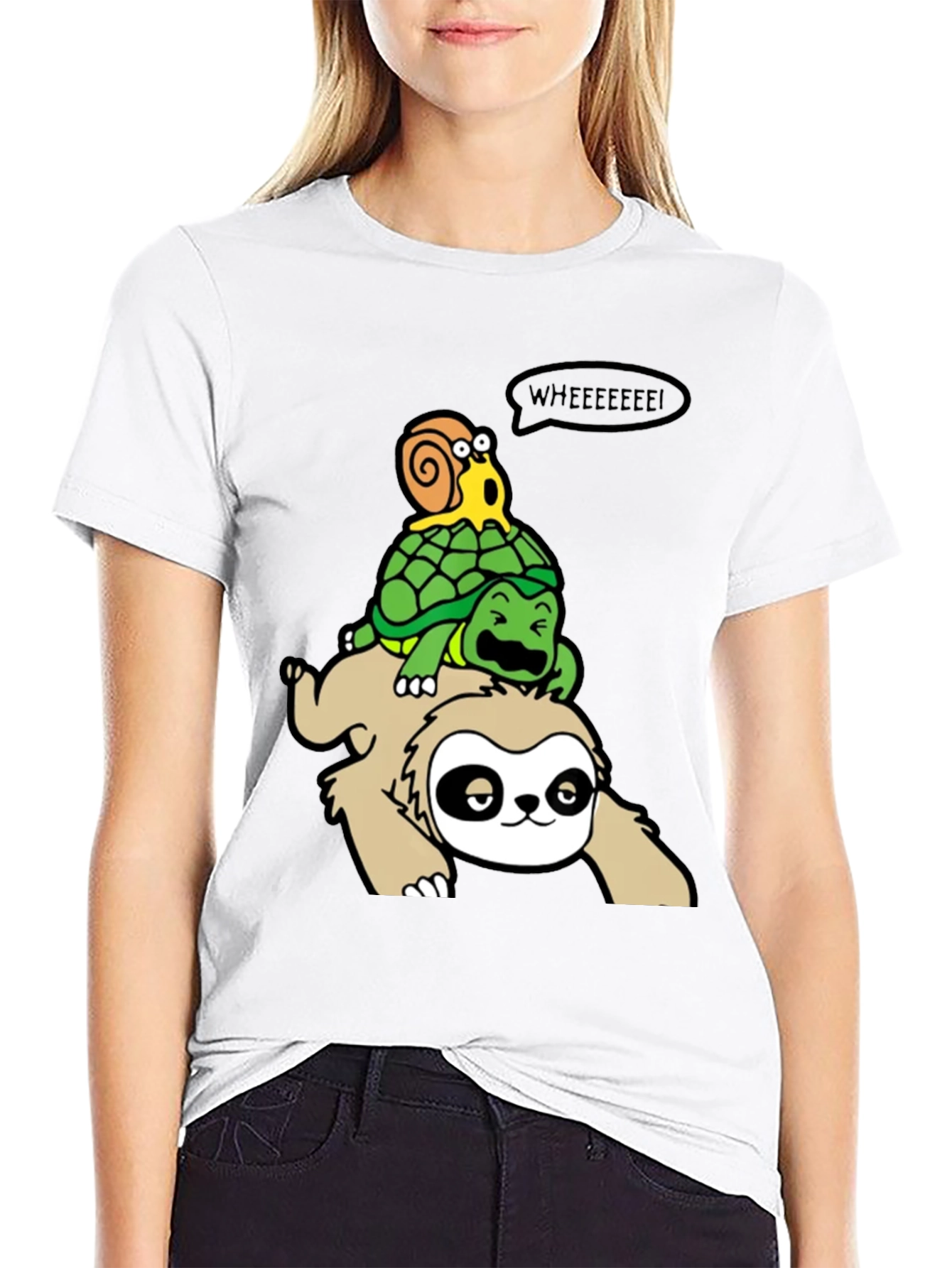 Funny Sloth Turtle and Snail Cartoon T-Shirt