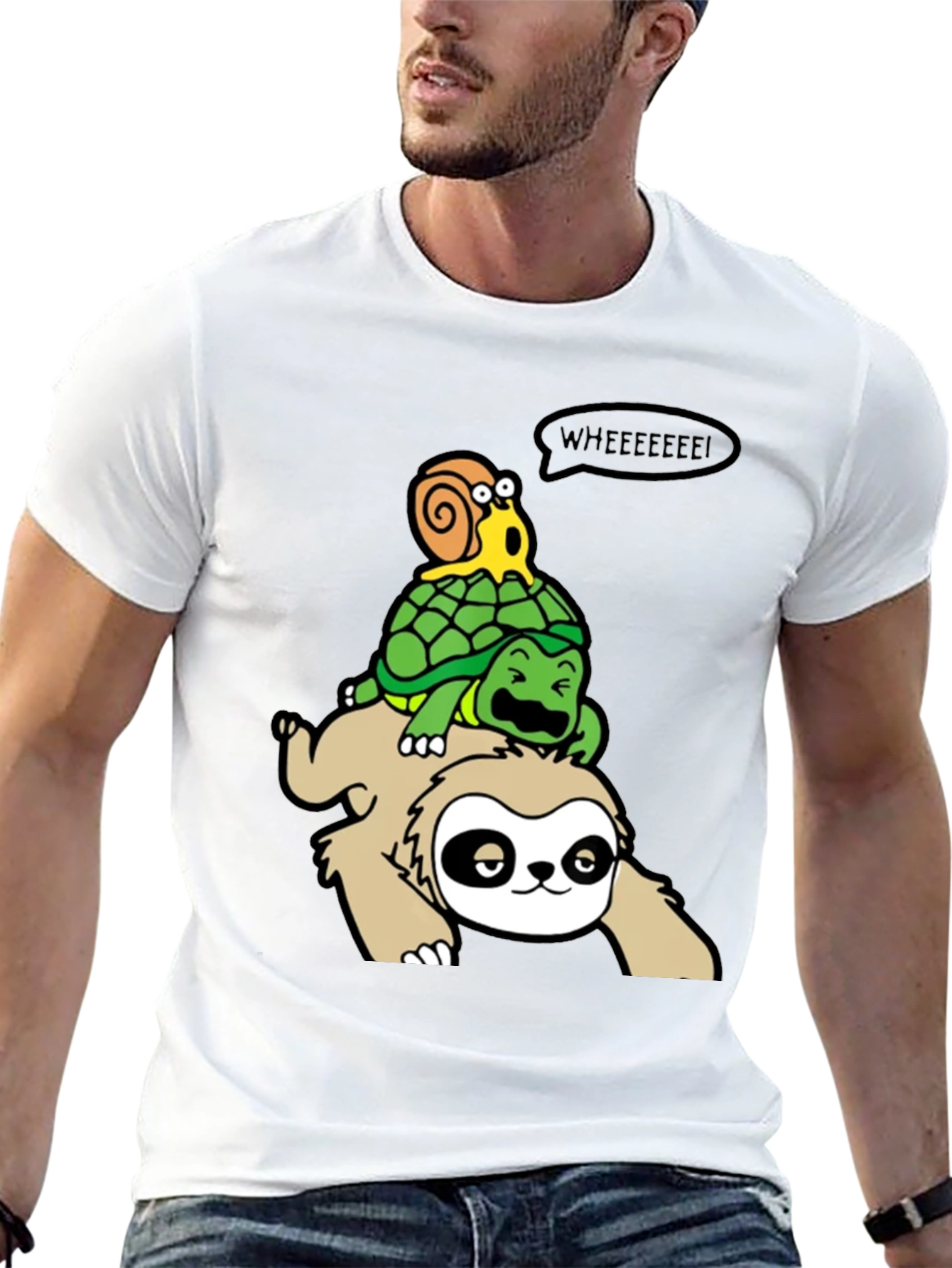 Funny Sloth Turtle and Snail Cartoon T-Shirt