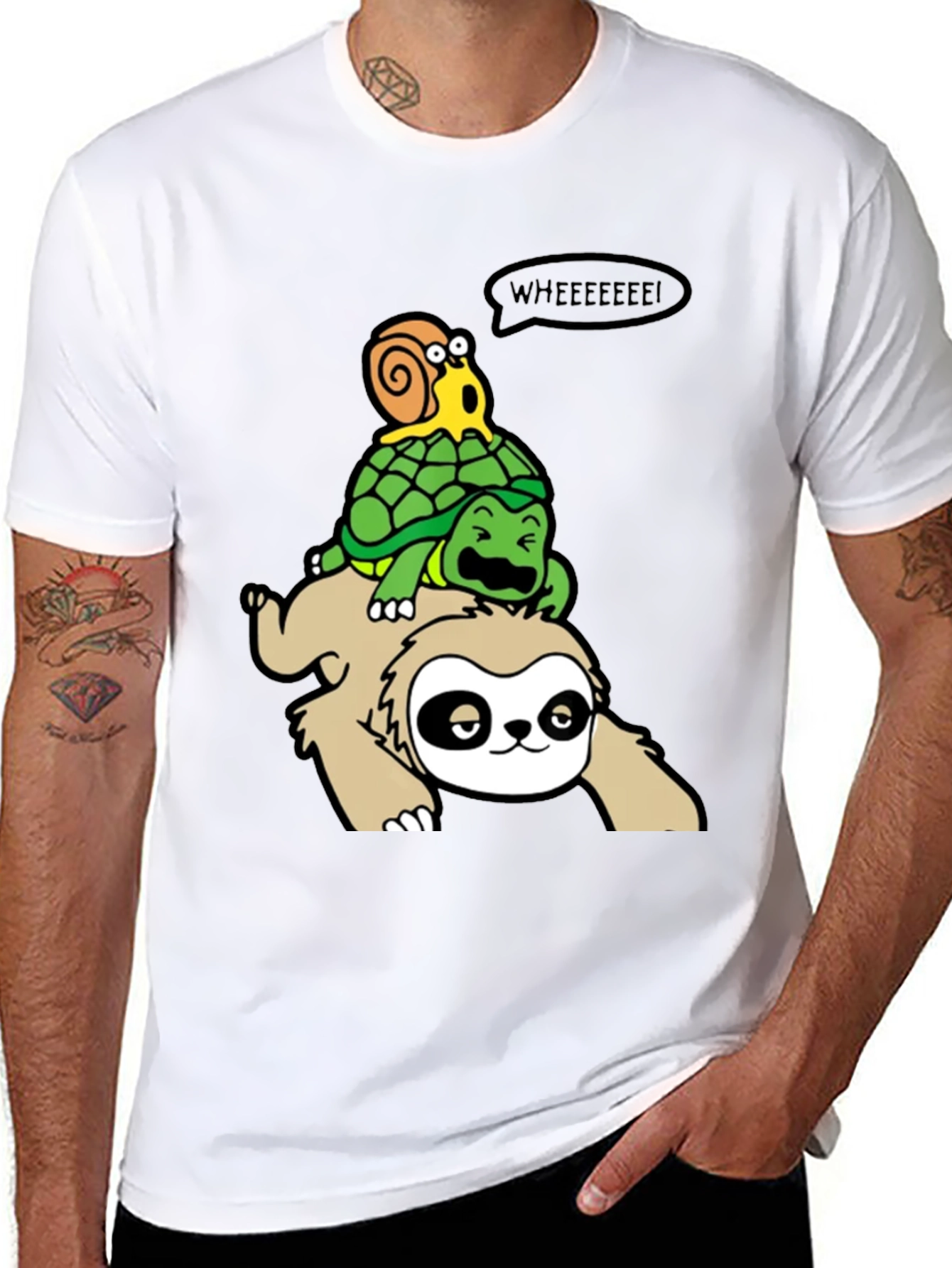 Funny Sloth Turtle and Snail Cartoon T-Shirt
