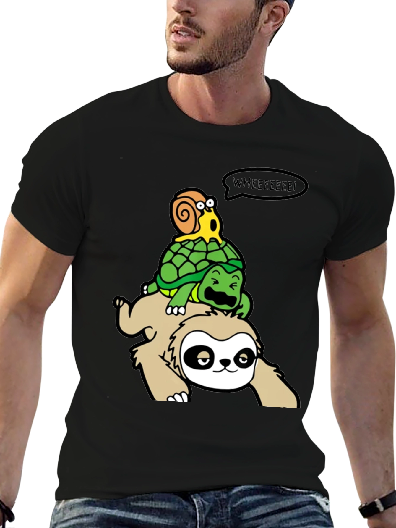 Funny Sloth Turtle and Snail Cartoon T-Shirt