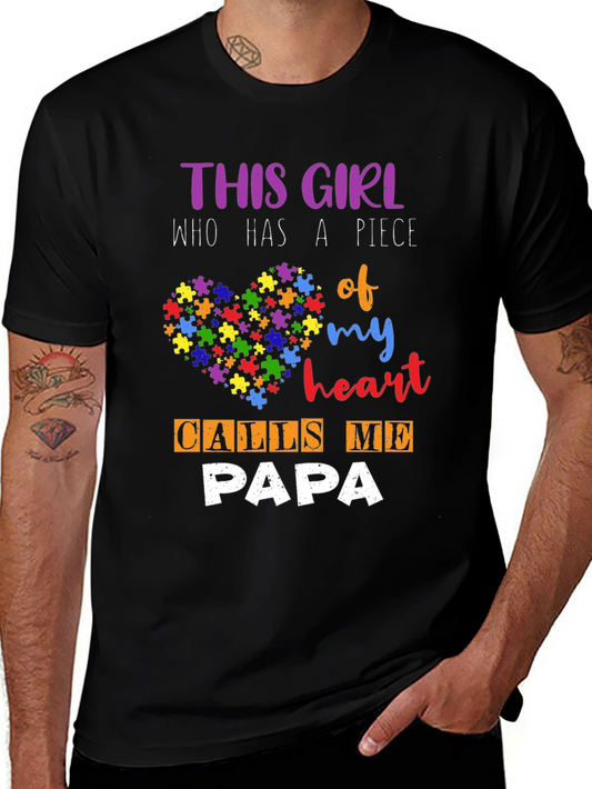 Autism Awareness Papa T-Shirt - Puzzle Heart Design