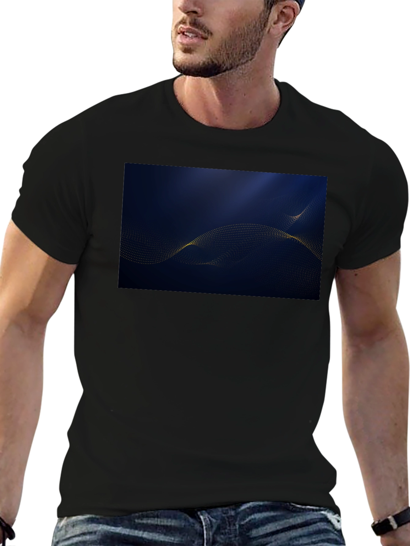 Modern Abstract Wave Design Black T-Shirt