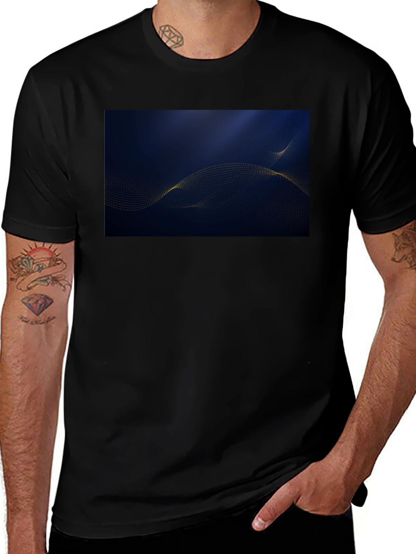 Modern Abstract Wave Design Black T-Shirt