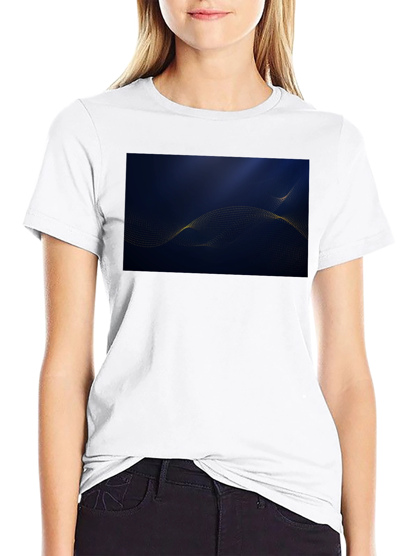 Modern Abstract Wave Design Black T-Shirt