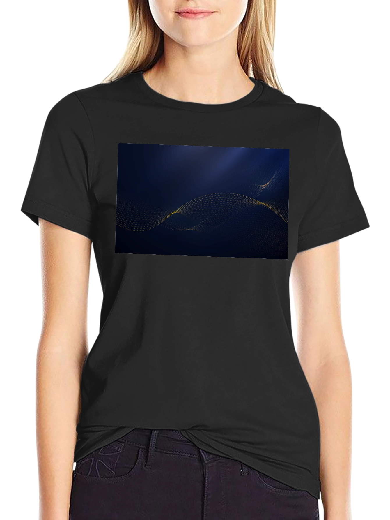 Modern Abstract Wave Design Black T-Shirt