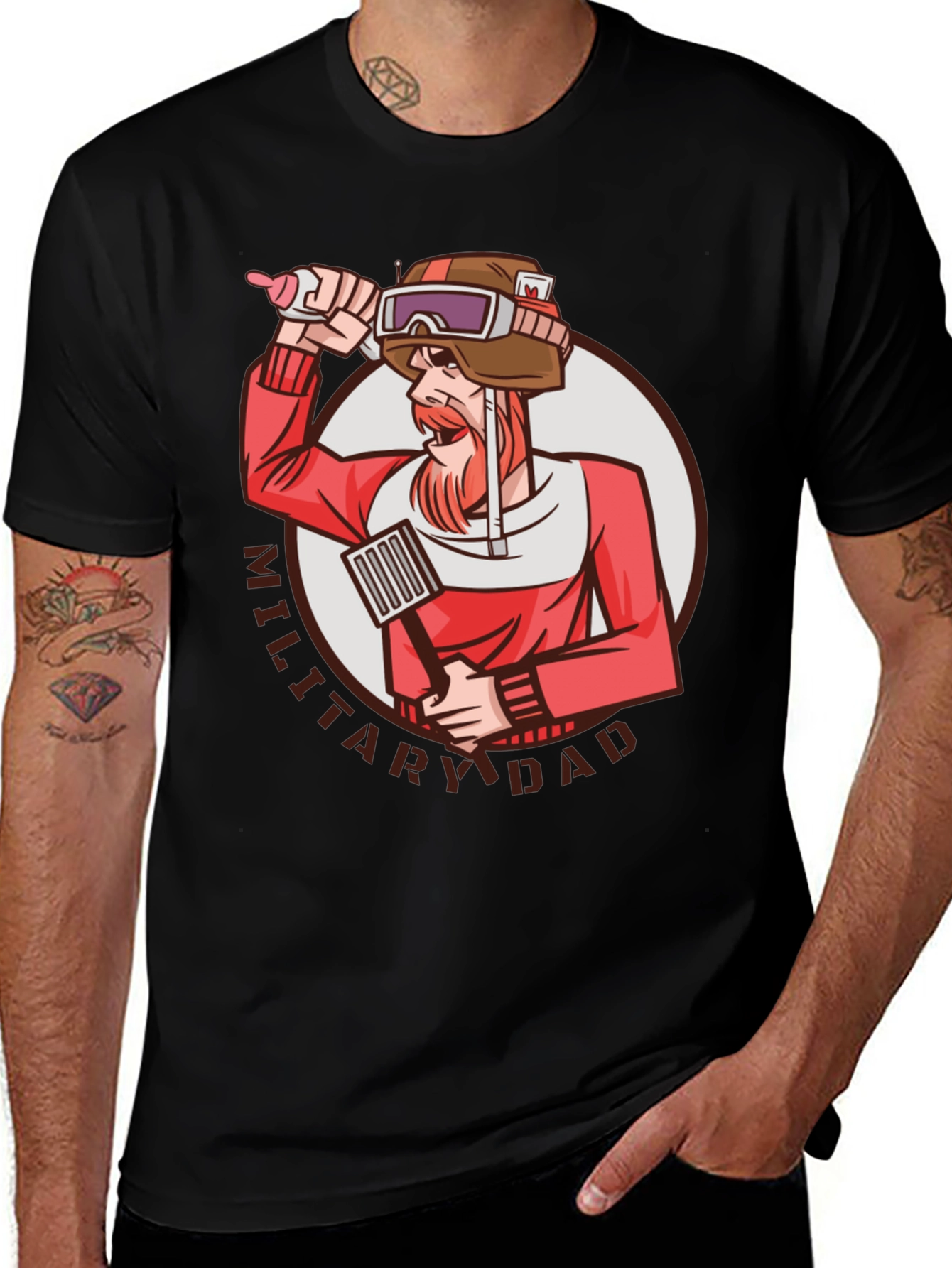 Military Dad T-Shirt Soldier with Baby Bottle