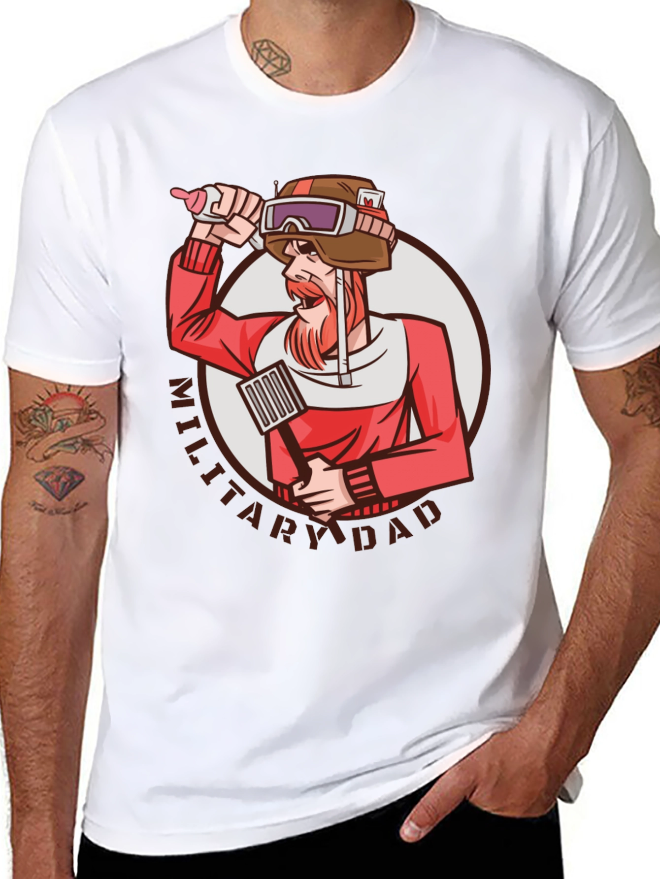 Military Dad T-Shirt Soldier with Baby Bottle