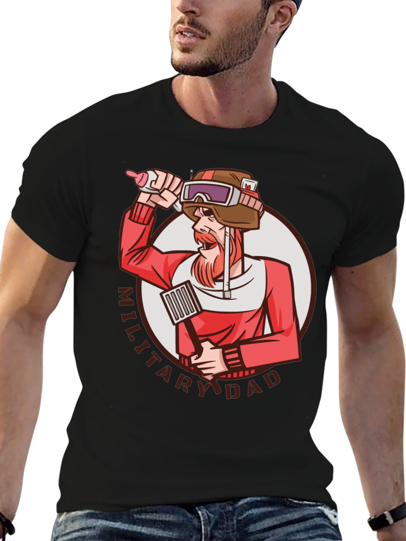 Military Dad T-Shirt Soldier with Baby Bottle