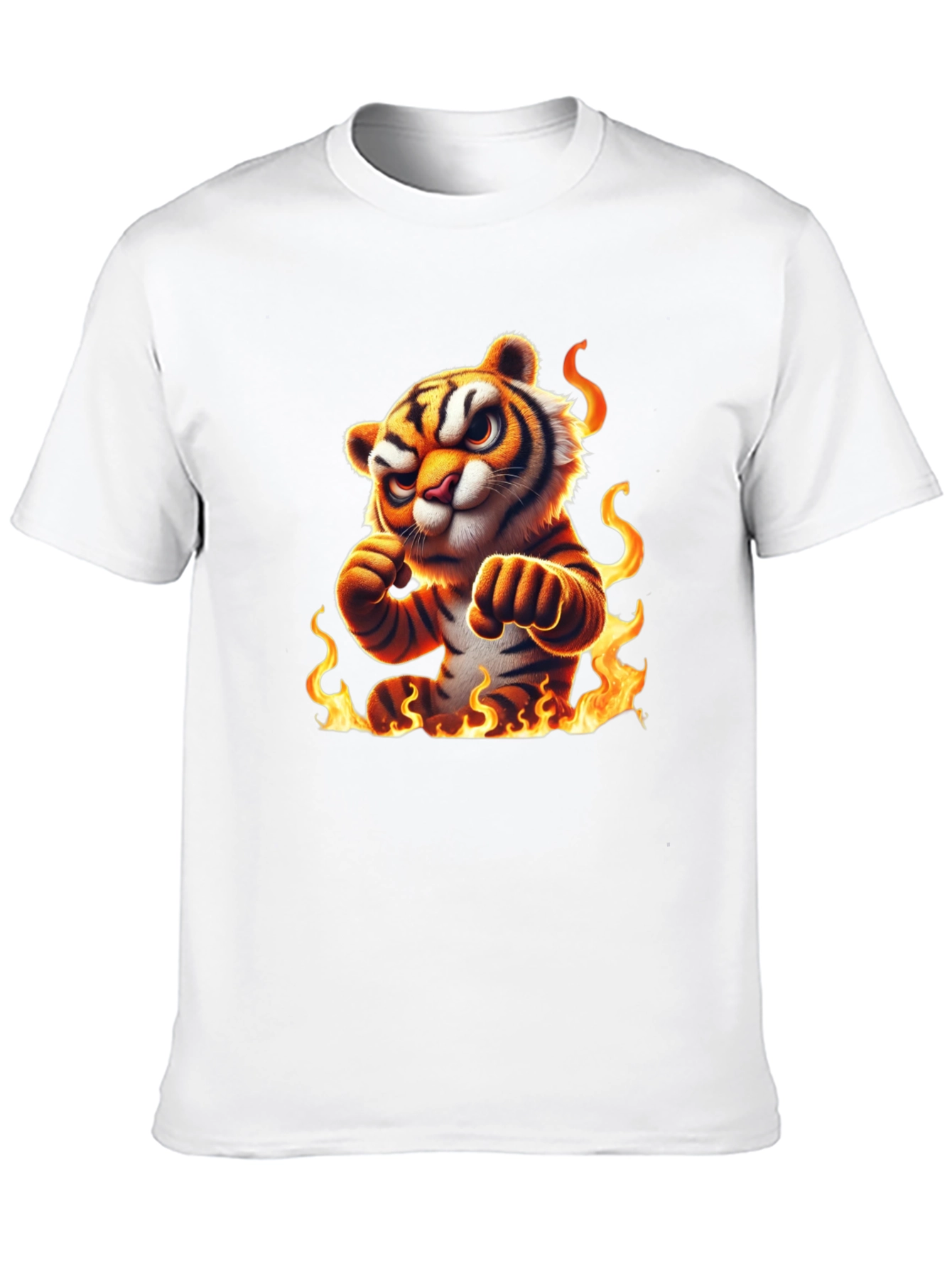 Fiery Tiger Graphic Tee - Bold Black Cotton T-Shirt