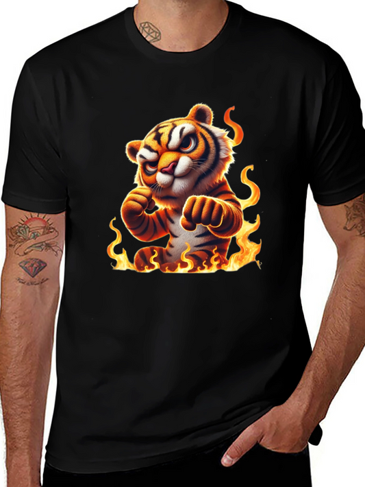 Fiery Tiger Graphic Tee - Bold Black Cotton T-Shirt