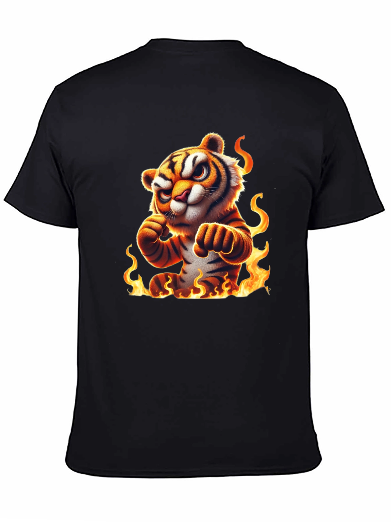 Fiery Tiger Graphic Tee - Bold Black Cotton T-Shirt