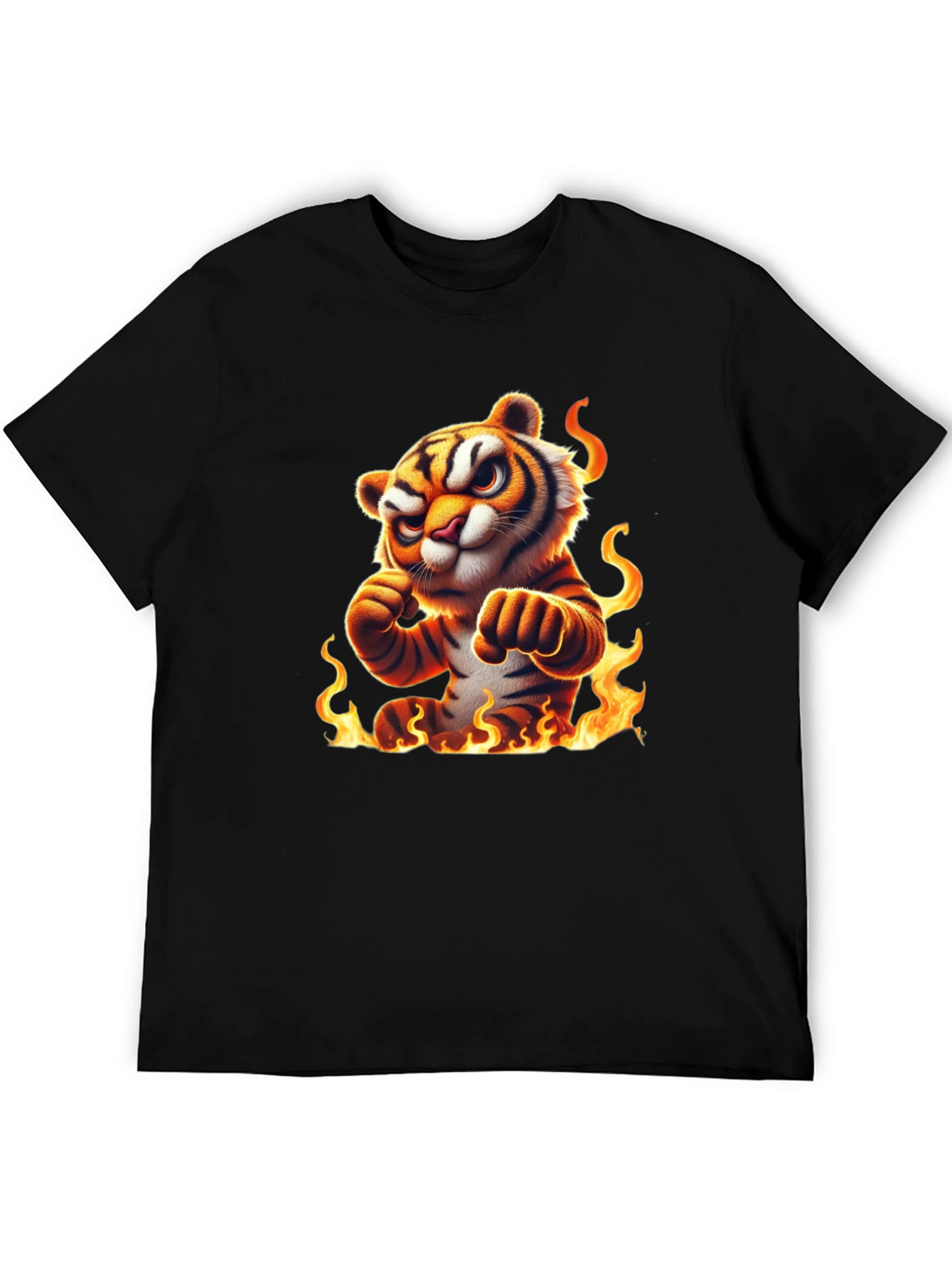 Fiery Tiger Graphic Tee - Bold Black Cotton T-Shirt