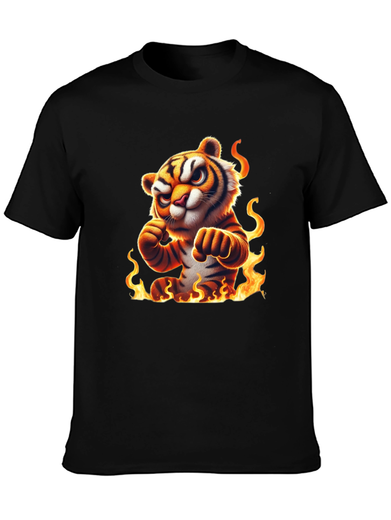 Fiery Tiger Graphic Tee - Bold Black Cotton T-Shirt