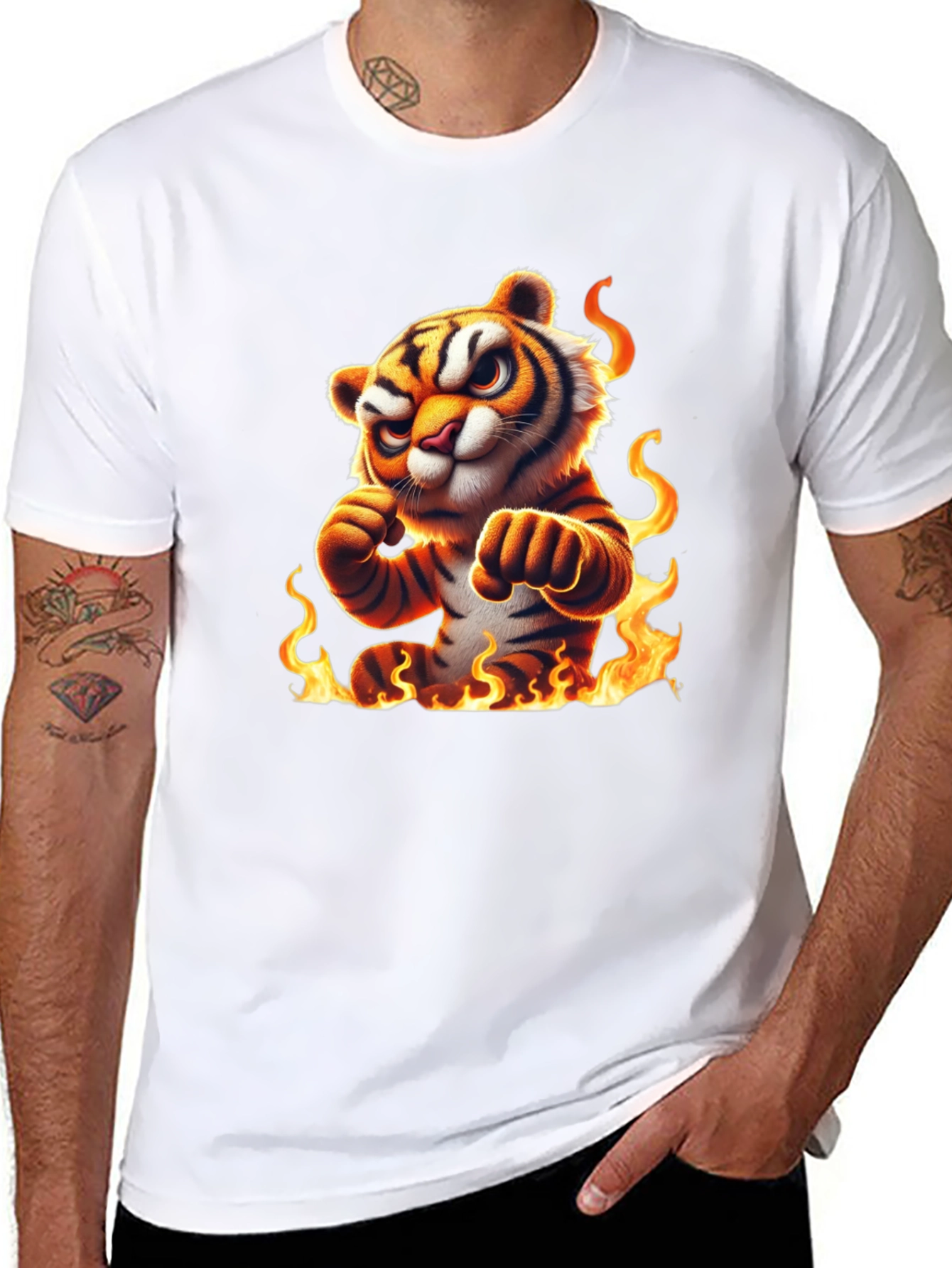 Fiery Tiger Graphic Tee - Bold Black Cotton T-Shirt