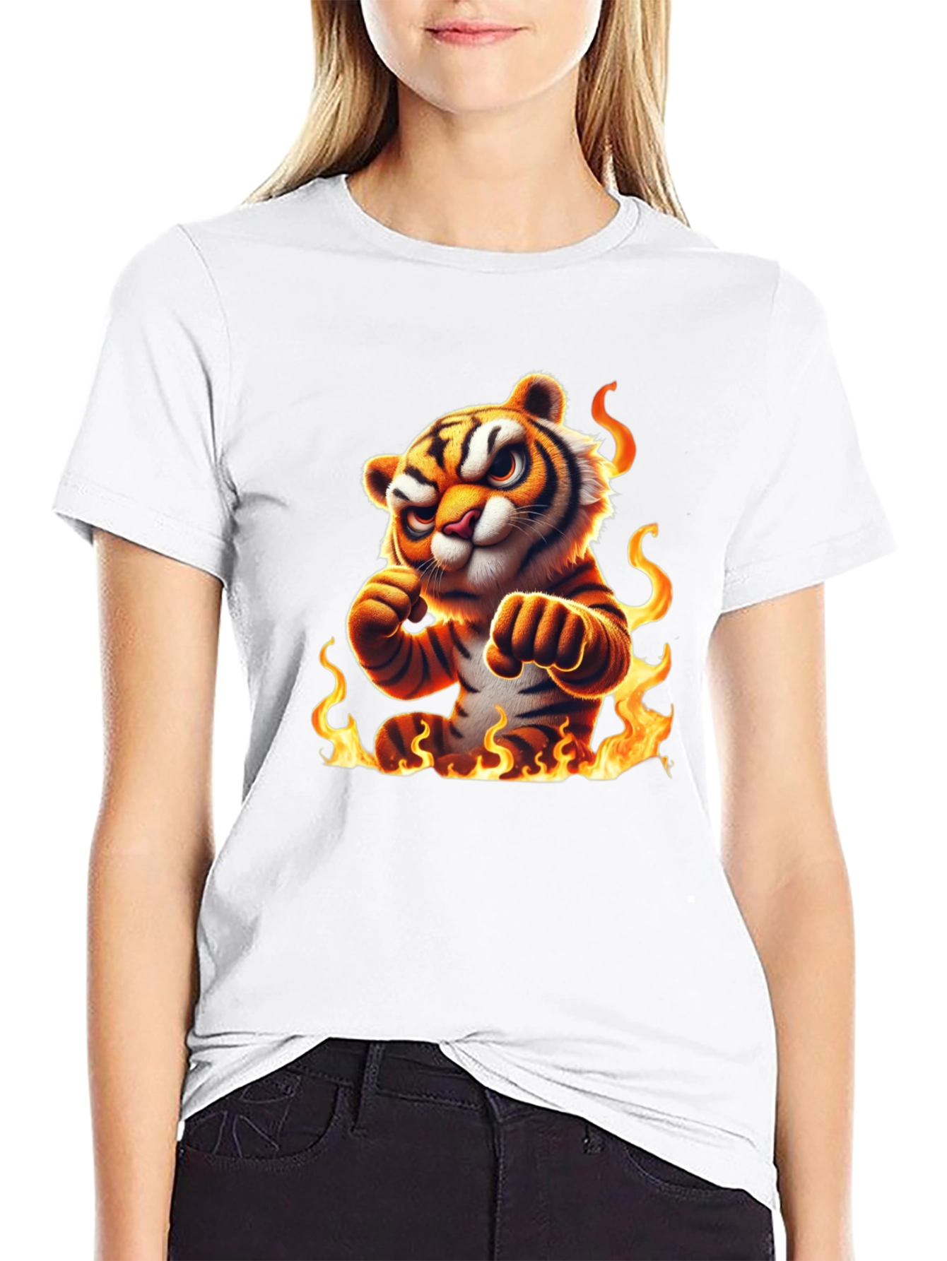 Fiery Tiger Graphic Tee - Bold Black Cotton T-Shirt