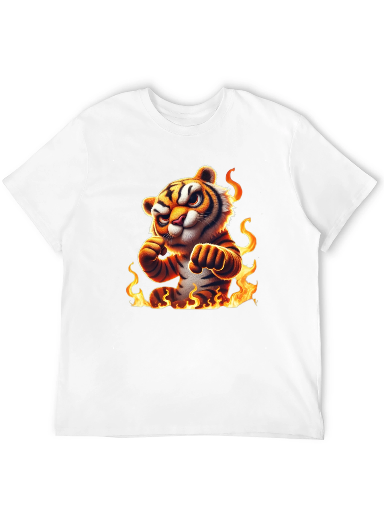 Fiery Tiger Graphic Tee - Bold Black Cotton T-Shirt