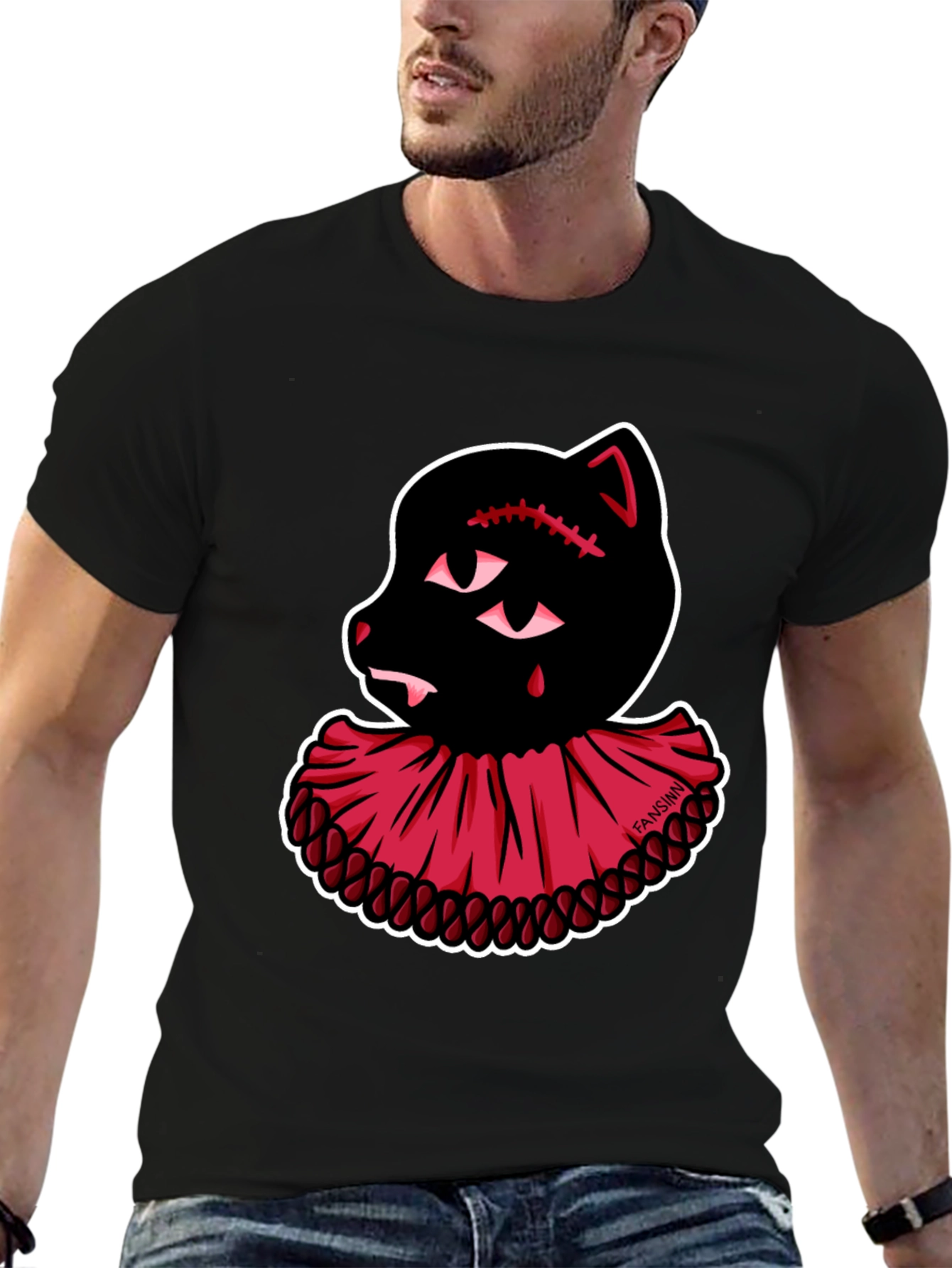 Creepy Cute Clown Cat Graphic Tee - Black