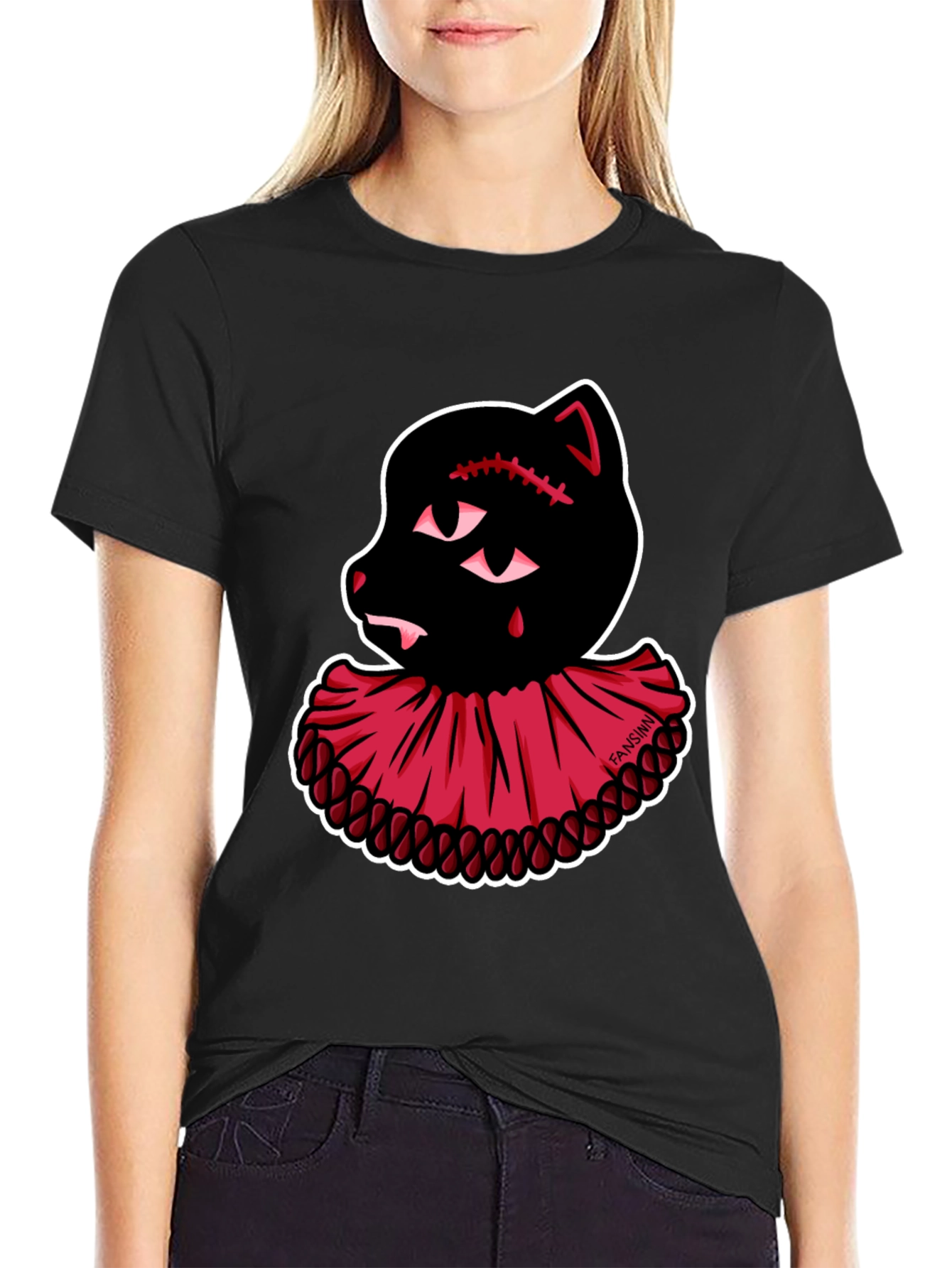 Creepy Cute Clown Cat Graphic Tee - Black