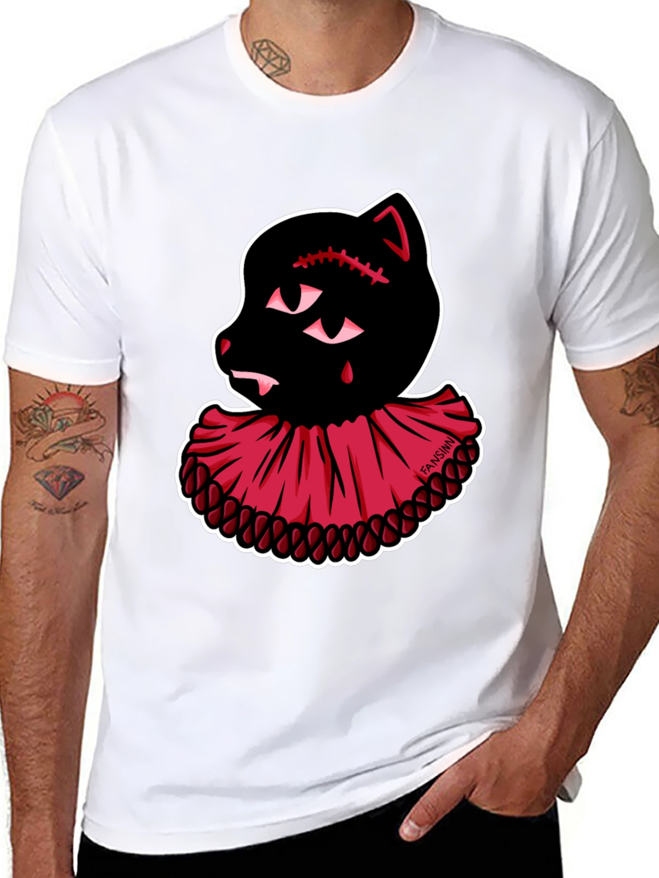 Creepy Cute Clown Cat Graphic Tee - Black