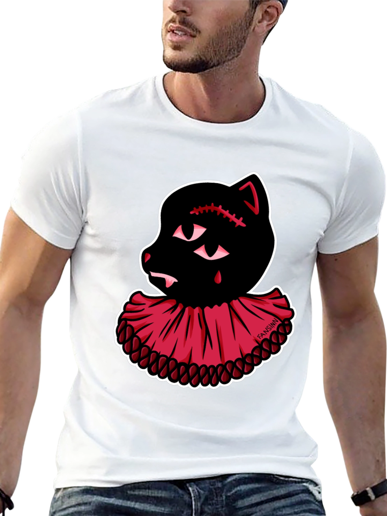 Creepy Cute Clown Cat Graphic Tee - Black