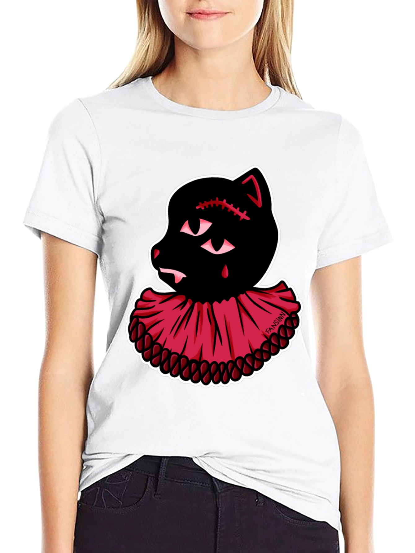 Creepy Cute Clown Cat Graphic Tee - Black