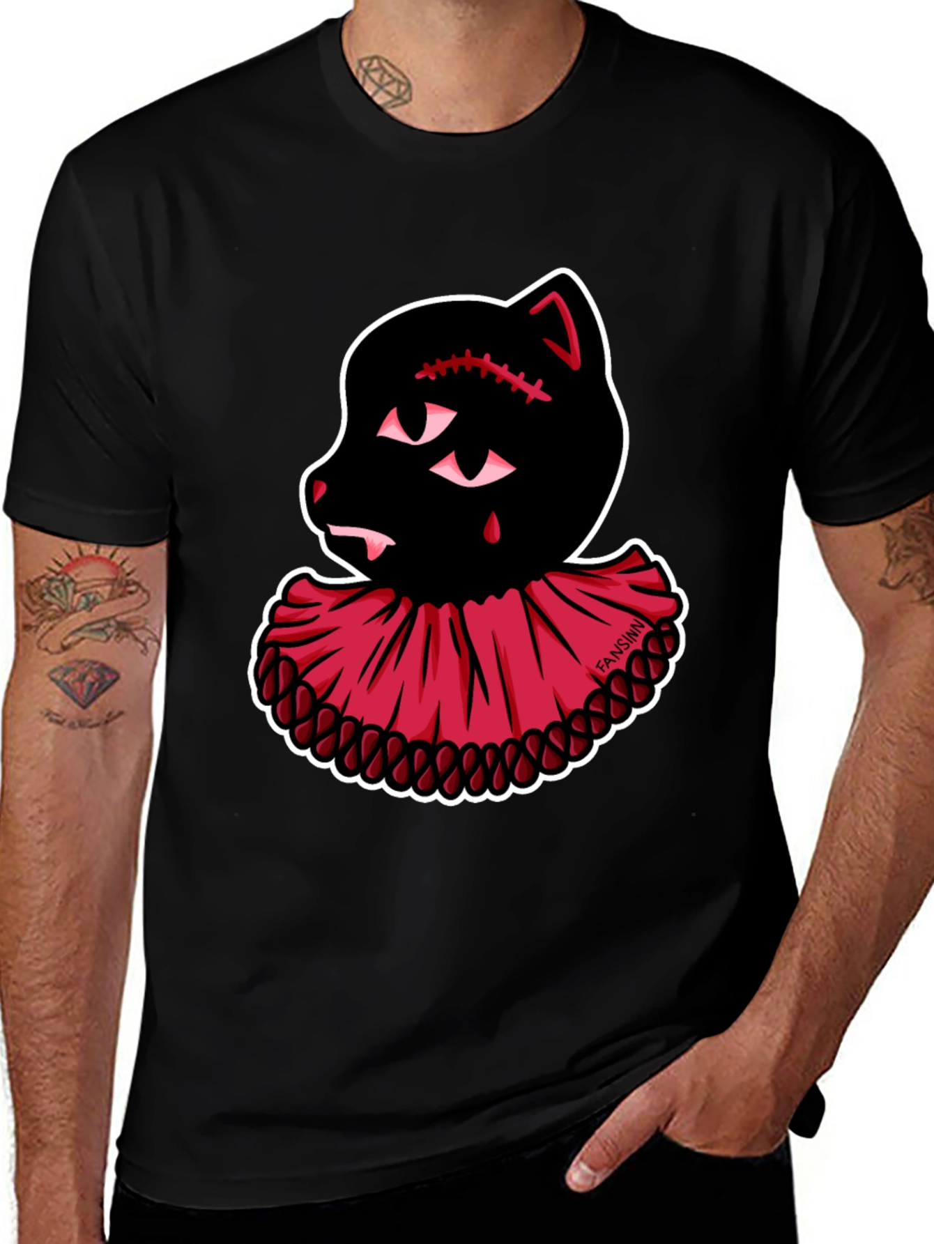 Creepy Cute Clown Cat Graphic Tee - Black