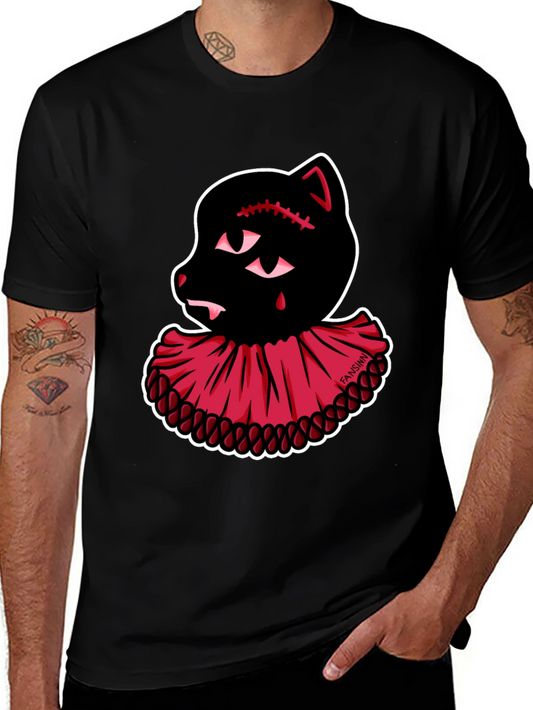 Creepy Cute Clown Cat Graphic Tee - Black
