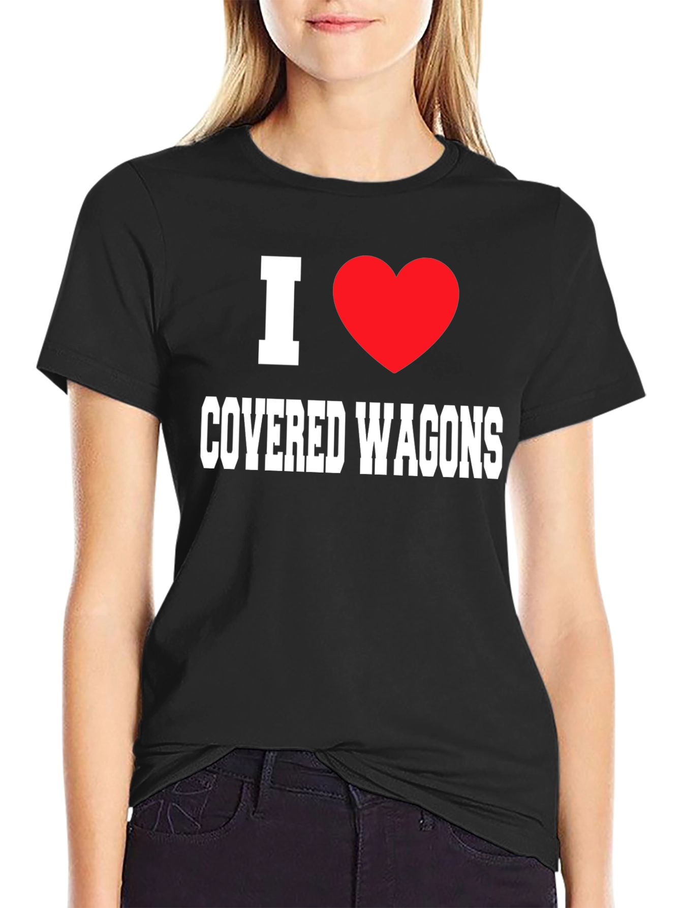 I Heart Covered Wagons Black T-Shirt