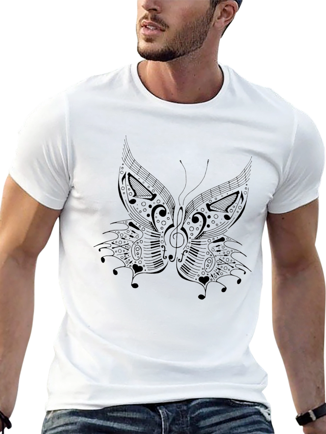 Musical Butterfly Graphic Black T-Shirt