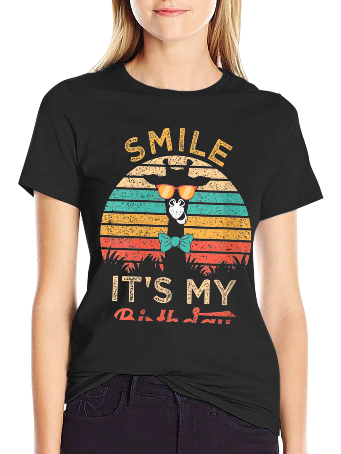 Smile Its My Birthday Giraffe Retro T-Shirt