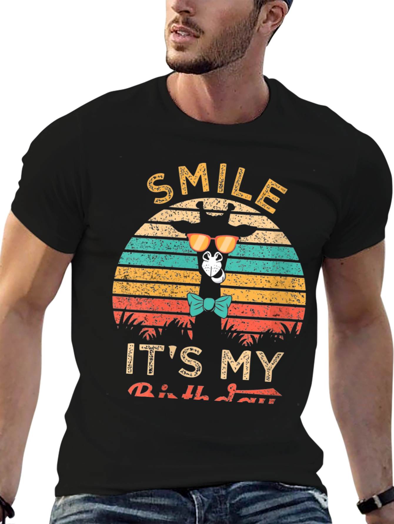 Smile Its My Birthday Giraffe Retro T-Shirt
