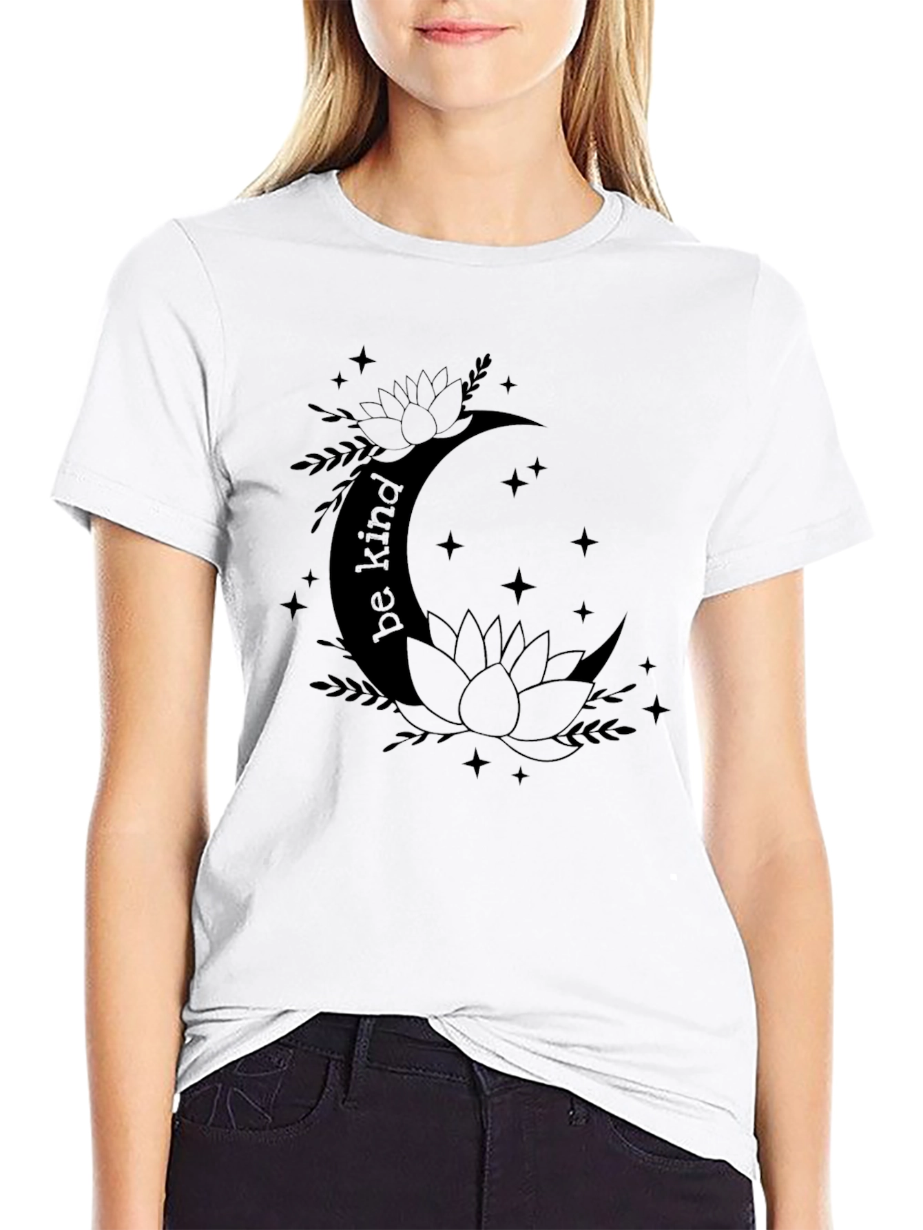 Be Kind Moon & Lotus Graphic Tee - Black