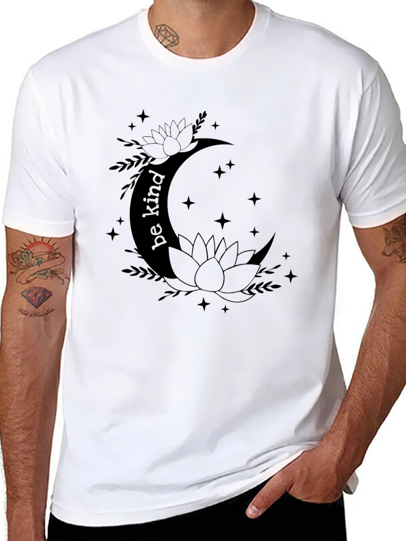 Be Kind Moon & Lotus Graphic Tee - Black