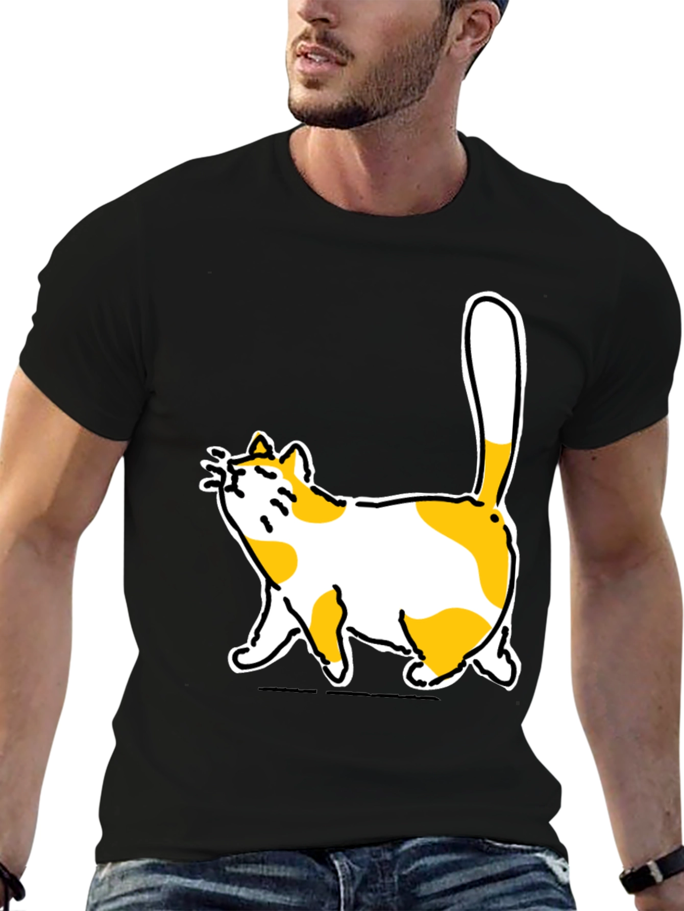 Funny Cat Graphic Black T-Shirt