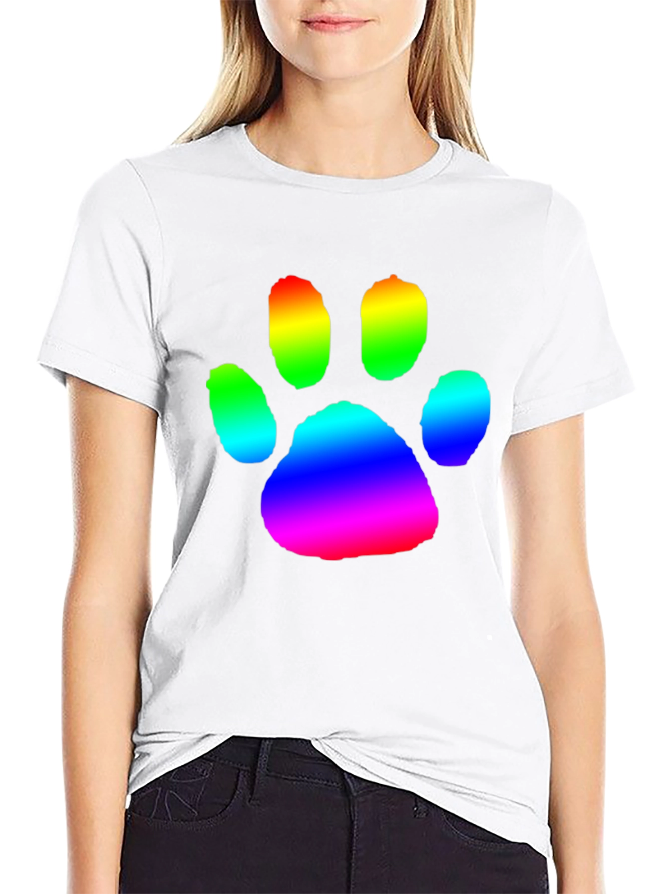 Rainbow Paw Print Graphic Tee - Casual Comfort